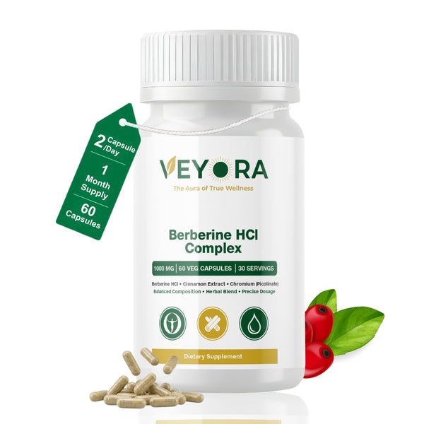 VEYORA Berberine HCl Complex 1000mg | Berberine + Cinnamon + Chromium | 60 Vegan Capsules