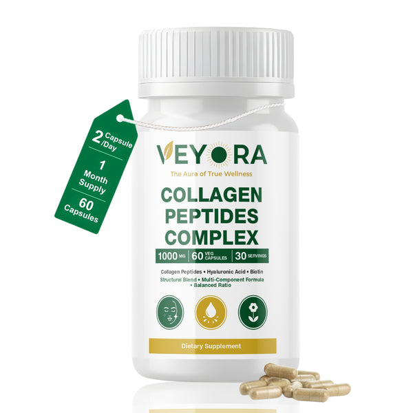 VEYORA Collagen Peptides Complex 1000mg | Vegan Collagen + Hyaluronic Acid + Biotin | 60 Vegan Capsules