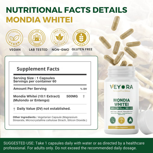 VEYORA Mondia Whitei 500mg | 60 Vegan Capsules