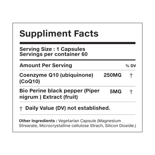 VEYORA CoQ10 with BioPerine® 250 mg | 60 Vegan Capsules | Coenzyme Q10 + Black Pepper Extract