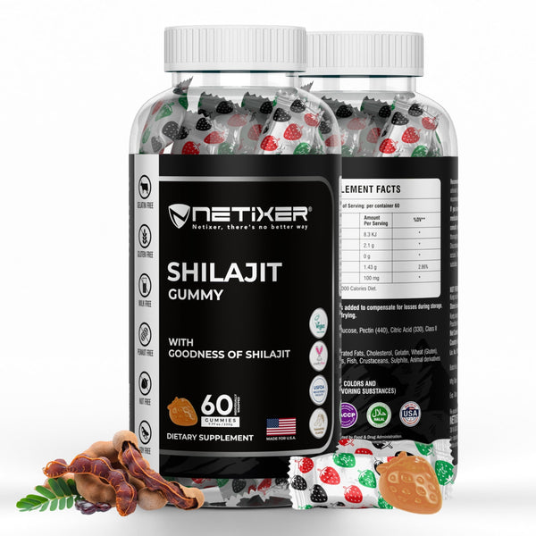 nETiXER Shilajit Gummies 100mg per Serving | 60 Vegan Gummies | Natural Resin Extract with Fulvic Acid | Gelatin-Free, Gluten-Free, Non-GMO | Individually Wrapped | Dietary Supplement for Everyday