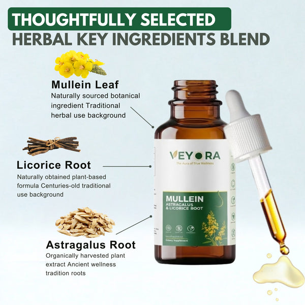 VEYORA Mullein Leaf Drops | 4 fl oz | Astragalus + Licorice Root | 1200mg per Serving | 120 Servings