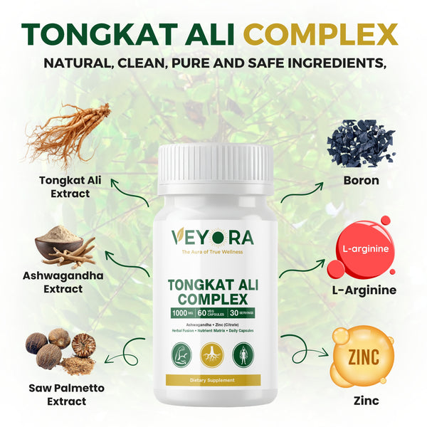 VEYORA Tongkat Ali Complex 1000mg | Tongkat Ali + Ashwagandha + Zinc | 60 Vegan Capsules