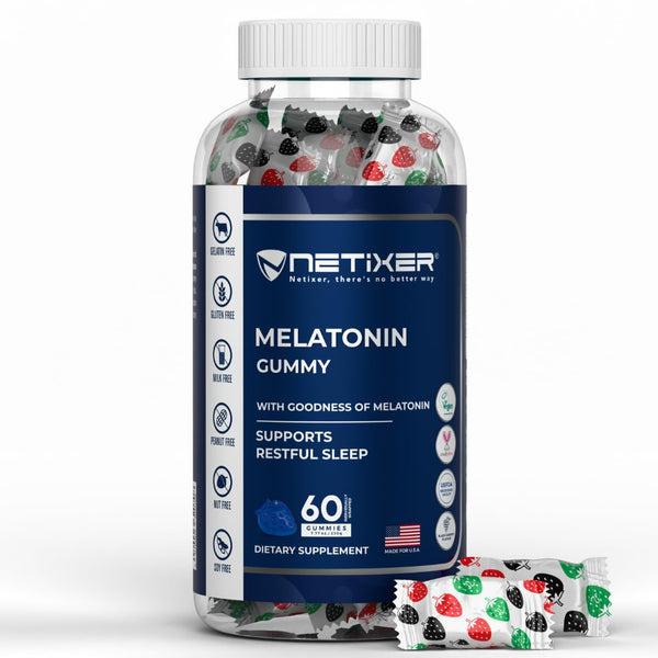 nETiXER Melatonin Gummies – 60 Count – 10 mg Melatonin per Gummy – Blackcurrant Flavor – Vegan, Gelatin-Free, Gluten-Free – Individually Wrapped – No Artificial Colors