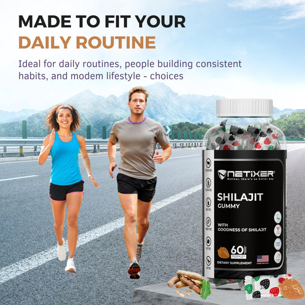 nETiXER Shilajit Gummies 100mg per Serving | 60 Vegan Gummies | Natural Resin Extract with Fulvic Acid | Gelatin-Free, Gluten-Free, Non-GMO | Individually Wrapped | Dietary Supplement for Everyday