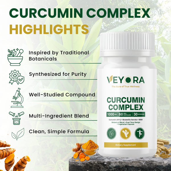 VEYORA Curcumin Complex 1000mg | Curcumin 95% + Boswellia + MSM | 60 Vegan Capsules