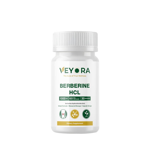 VEYORA Berberine HCl 1000 mg | 60 Vegan Capsules | Pure Berberine Hydrochloride | Plant-Based Clean Label | Non-GMO | Gluten-Free