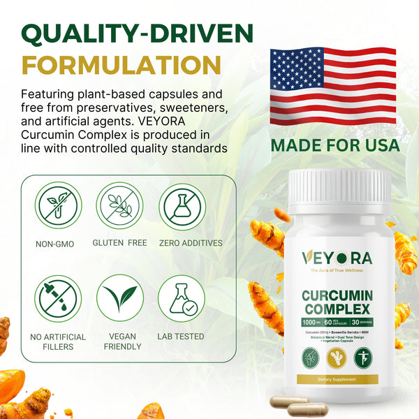 VEYORA Curcumin Complex 1000mg | Curcumin 95% + Boswellia + MSM | 60 Vegan Capsules