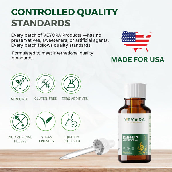 VEYORA Mullein Leaf Drops with Astragalus & Licorice Root - 4 fl oz Liquid Supplement - Herbal Extract Drops - 1200mg Per Serving - Vegan, Non-GMO, Gluten Free - 120 Servings