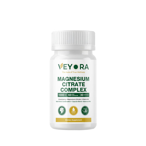 VEYORA Magnesium Citrate Complex 1000 mg | 60 Vegan Capsules | with Chasteberry & Vitamin B6 | Plant-Based Clean Label | Non-GMO | Gluten-Free