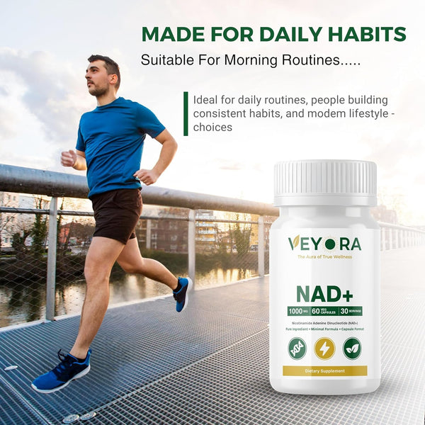 VEYORA NAD+ 1000 mg | 60 Vegan Capsules | Nicotinamide Adenine Dinucleotide (NAD+) | Dietary Supplement | Non-GMO | Gluten-Free | Made for USA