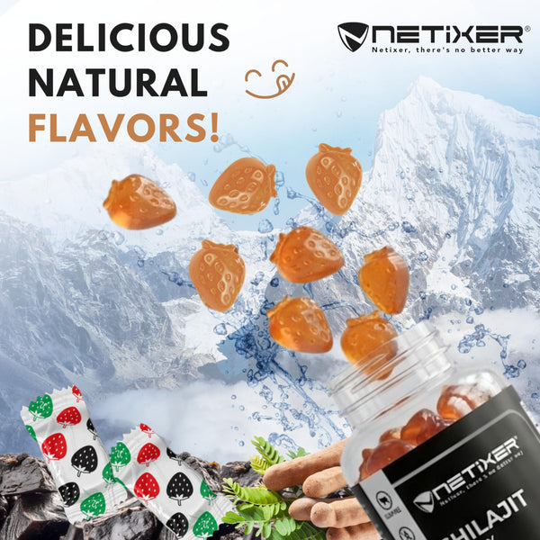 nETiXER Shilajit Gummies 100mg per Serving | 60 Vegan Gummies | Natural Resin Extract with Fulvic Acid | Gelatin-Free, Gluten-Free, Non-GMO | Individually Wrapped | Dietary Supplement for Everyday