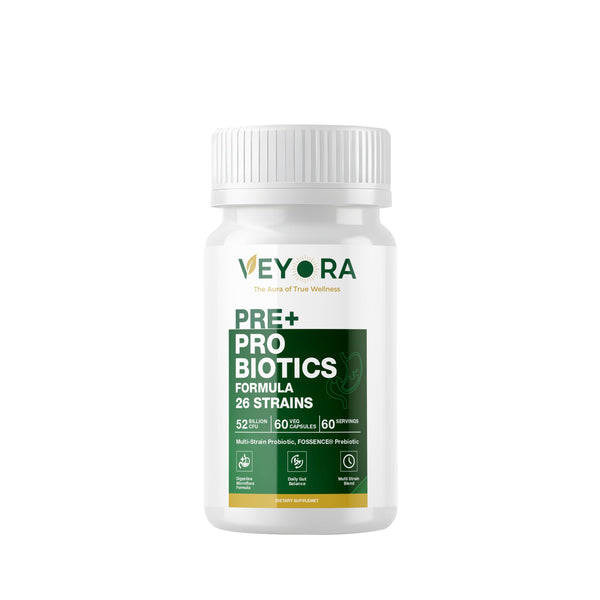 VEYORA 26-Strain Pre + Probiotic Capsules 52 Billion CFU FOSSENCE® Prebiotic Fiber Blend