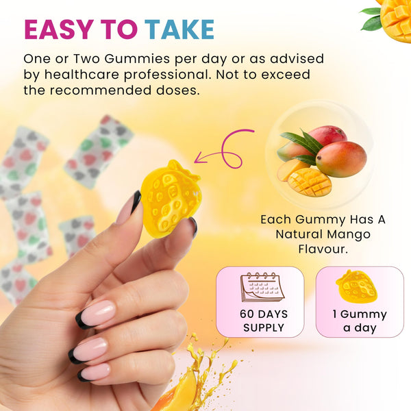 nETiXER Probiotic Gummies with Vitamin C, Vitamin B12, Folic Acid, Zinc, Niacinamide, Riboflavin & Probiotics (40 Million CFU) | 60 Vegan Gummies | Mango Flavor | Gluten-Free | Individually Wrapped