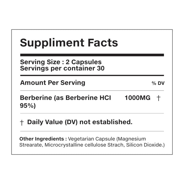 VEYORA Berberine HCl 1000 mg | 60 Vegan Capsules | Pure Berberine Hydrochloride | Plant-Based Clean Label | Non-GMO | Gluten-Free