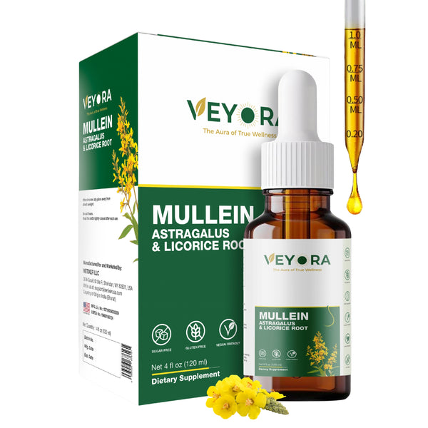 VEYORA Mullein Leaf Drops | 4 fl oz | Astragalus + Licorice Root | 1200mg per Serving | 120 Servings
