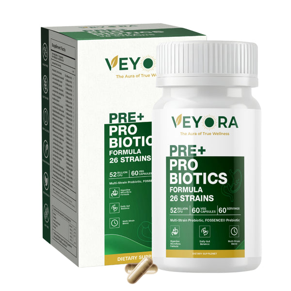 VEYORA 26-Strain Pre + Probiotic | 52 Billion CFU | FOSSENCE® | 60 Vegan Capsules