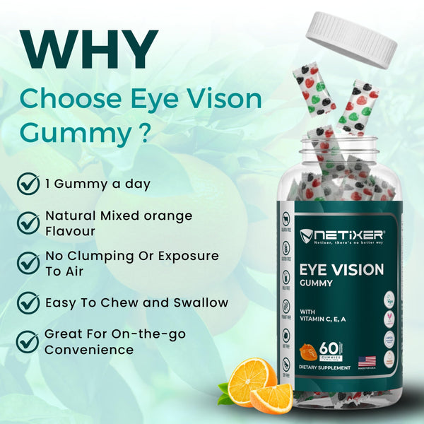nETiXER Eye Vision Gummies – 60 Berry-Flavored Vegan Gummies with Lutein, Zeaxanthin, Astaxanthin, DHA, Vitamins A, C, E – Gelatin-Free, Gluten-Free | Individually Wrapped