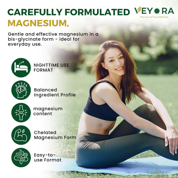 VEYORA Magnesium Bisglycinate Complex Capsules | 120 mg Magnesium per Serving | with KSM-66® Ashwagandha, GABA, L-Theanine & Melatonin | 60 Veg Capsules | Made for USA