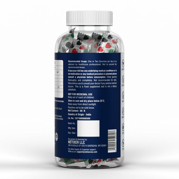 nETiXER Melatonin Gummies – 60 Count – 10 mg Melatonin per Gummy – Blackcurrant Flavor – Vegan, Gelatin-Free, Gluten-Free – Individually Wrapped – No Artificial Colors