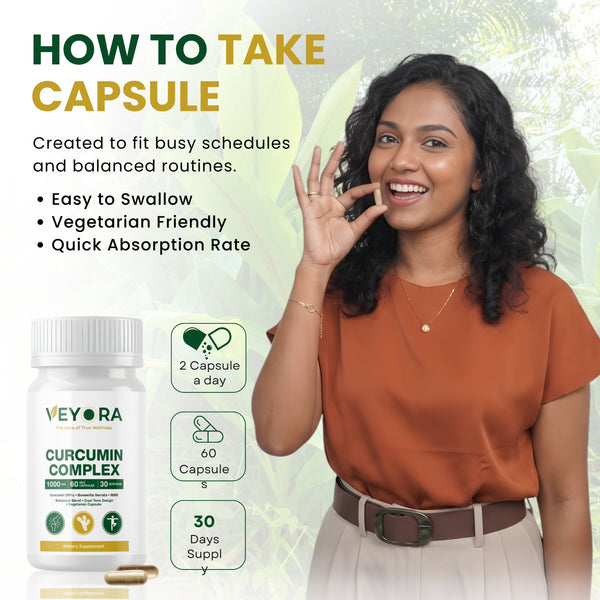 VEYORA Curcumin Complex 1000mg | Curcumin 95% + Boswellia + MSM | 60 Vegan Capsules