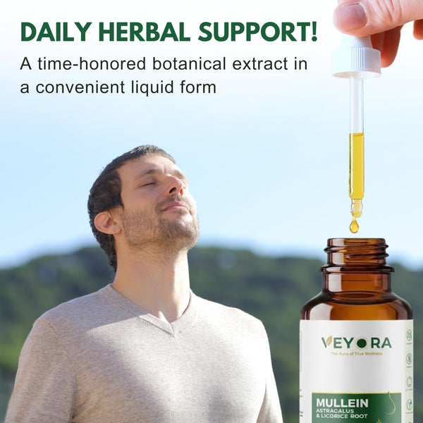 VEYORA Mullein Leaf Drops with Astragalus & Licorice Root - 4 fl oz Liquid Supplement - Herbal Extract Drops - 1200mg Per Serving - Vegan, Non-GMO, Gluten Free - 120 Servings