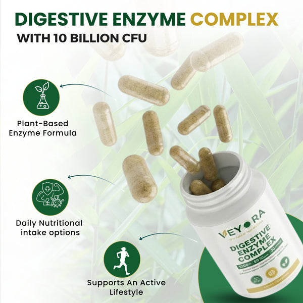 VEYORA Digestive Enzyme Complex 1000mg | Probiotic + Inulin Fiber | 60 Vegan Capsules