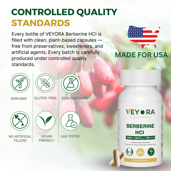 VEYORA Berberine HCl 1000mg | 60 Vegan Capsules