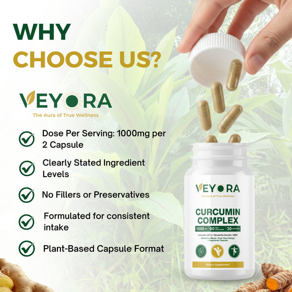 VEYORA Curcumin Complex 1000mg | Curcumin 95% + Boswellia + MSM | 60 Vegan Capsules