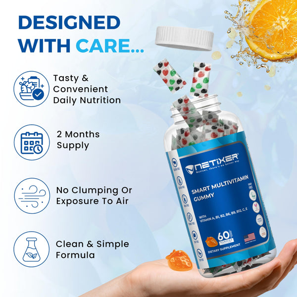 nETiXER Multivitamin Gummies – 60 Vegan Berry Gummies with Vitamins A, C, D, E, B12, Biotin, Zinc, Iodine – Gelatin-Free, Gluten-Free, Non-GMO – No Artificial Colors or Flavors | Individually Wrapped