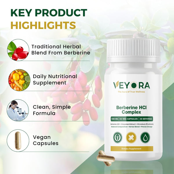 VEYORA Berberine HCl 1000mg | 60 Vegan Capsules