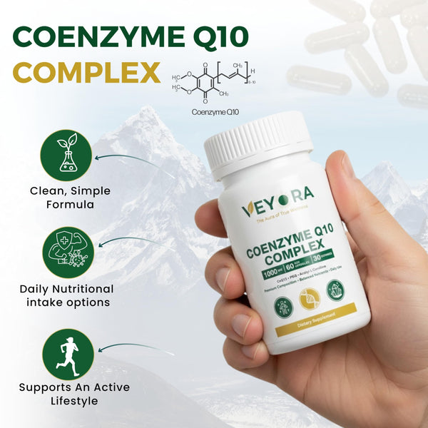 VEYORA Coenzyme Q10 Complex 60 Veg Capsules Premium CoQ10 + PQQ + ALC + Resveratrol & Shilajit Balanced Nutrient Blend for Daily Use