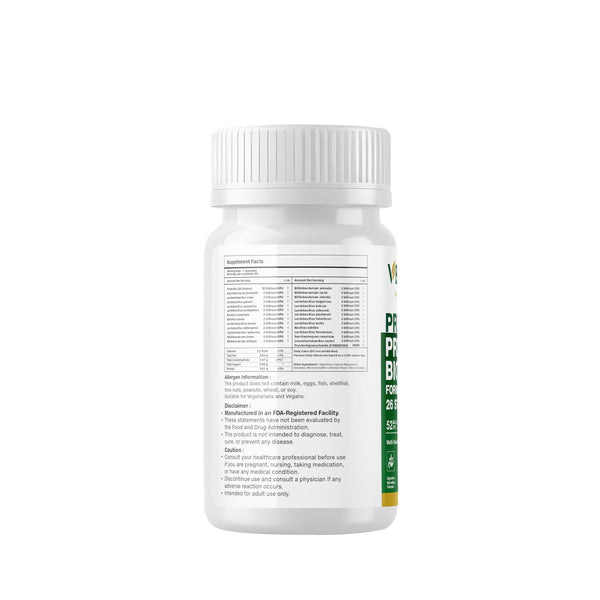 VEYORA 26-Strain Pre + Probiotic Capsules 52 Billion CFU FOSSENCE® Prebiotic Fiber Blend