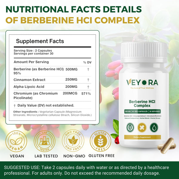 VEYORA Berberine HCl 1000mg | 60 Vegan Capsules
