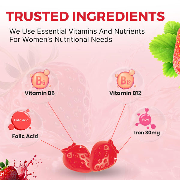 NETIXER Prenatal Iron Gummies – 60 Vegan Gummies | Iron 30 mg, Folic Acid 400 mcg, Vitamin B6 & B12 | Pregnancy Vitamins for Women | Gelatin-Free, Gluten-Free | Individually Wrapped, Strawberry Flavor