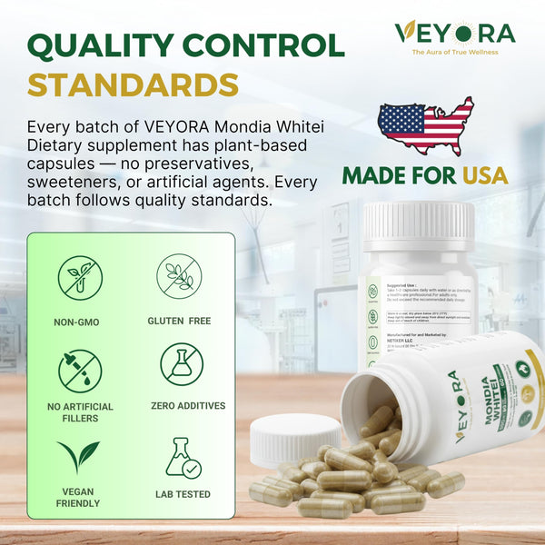 VEYORA Mondia Whitei 500 mg | 60 Vegan Capsules | Pure White Ginger Root Extract | Herbal Plant-Based Clean Label
