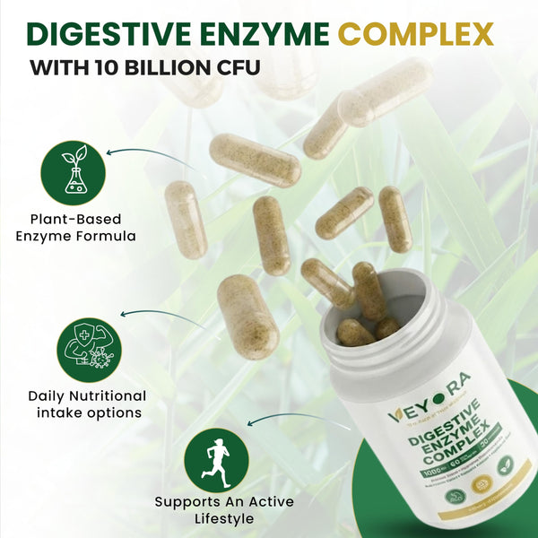 VEYORA Digestive Enzyme Complex 1000 mg | 60 Vegan Capsules | with Probiotic & Inulin Fiber | Multi-Source Clean Label Formula | Non-GMO | Gluten-Free
